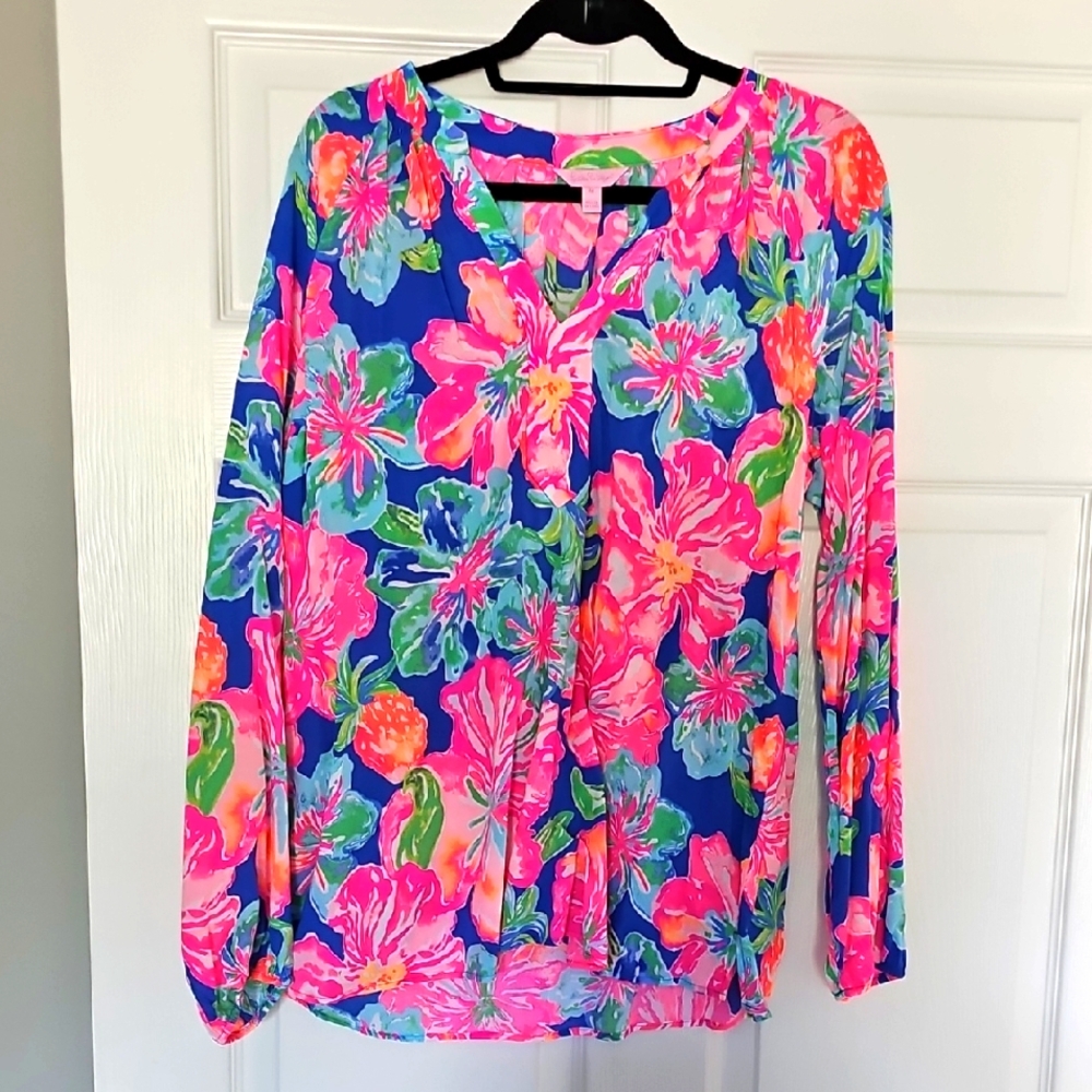 Floral Women's Top - Vibrant Blue and Pink-Lilly Pulitzer
